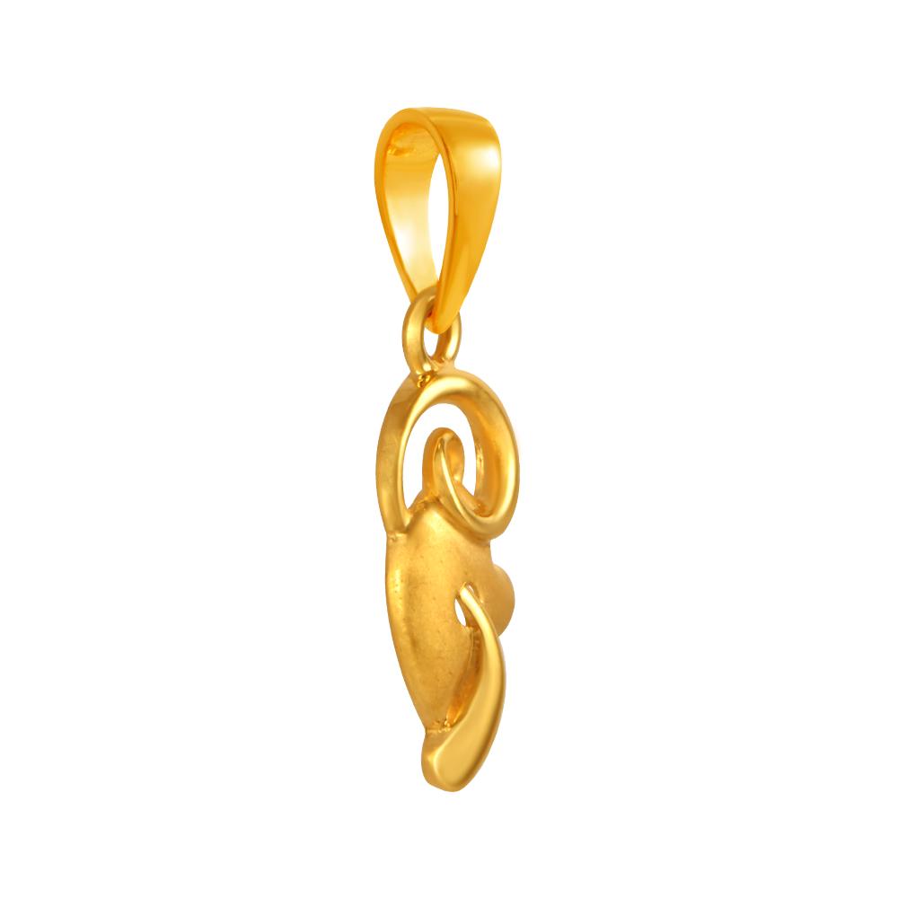 22K gold pendant with a swirling leaf design 