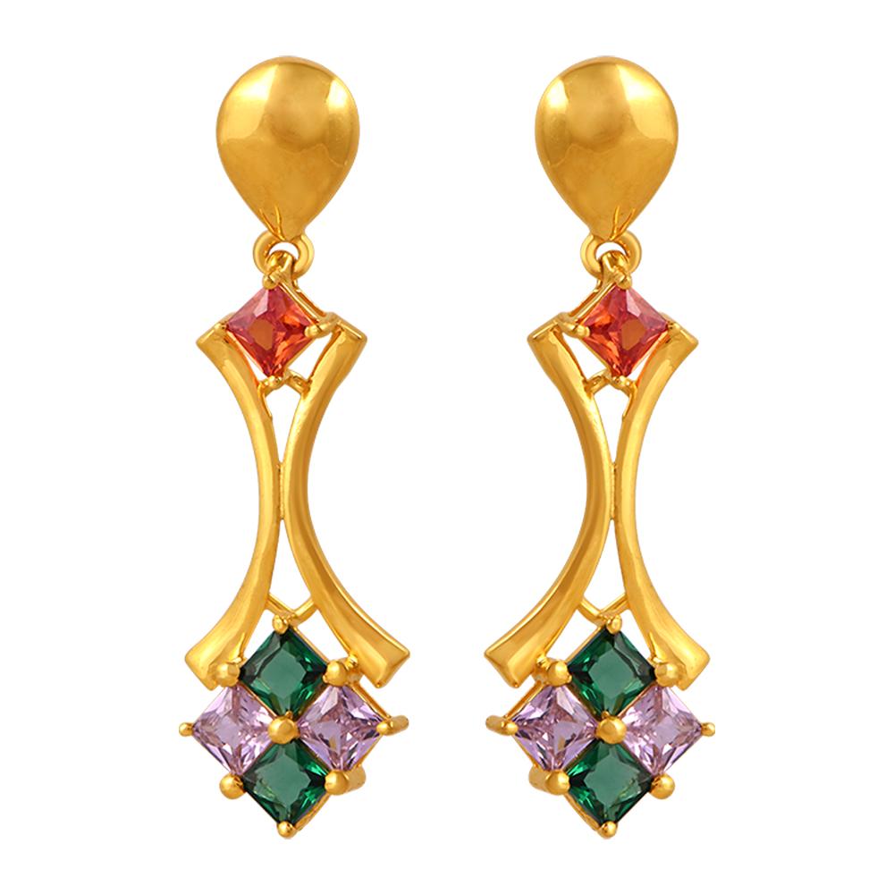 22K gold earrings with a concave shape and gemstones 