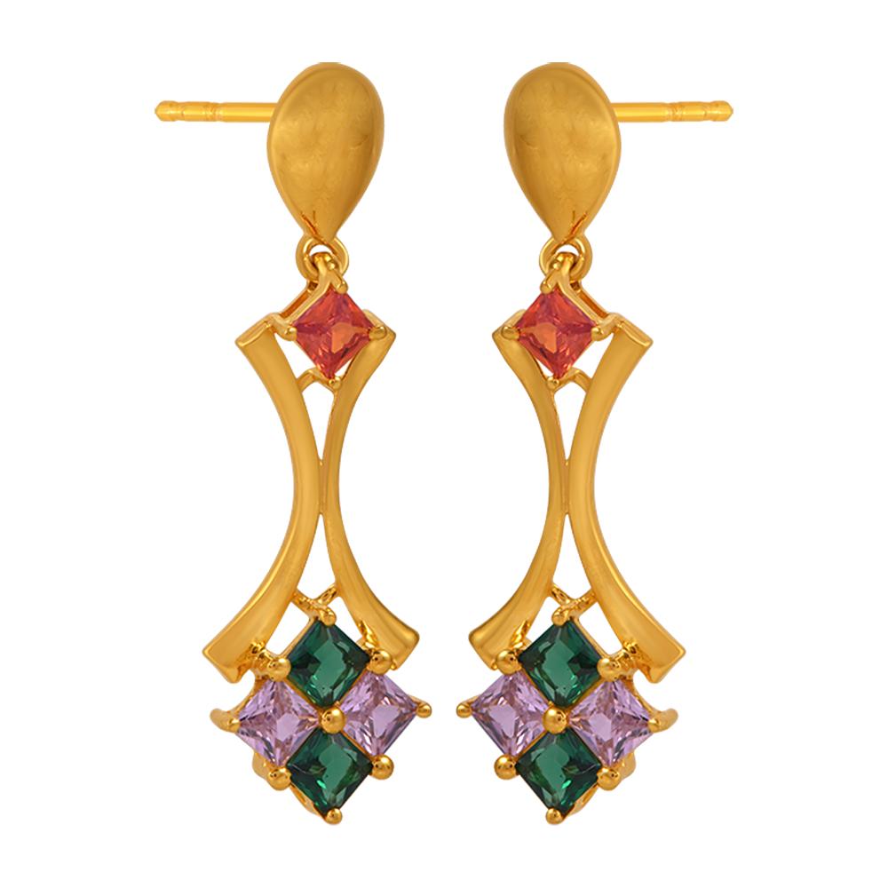 22K gold earrings with a concave shape and gemstones 