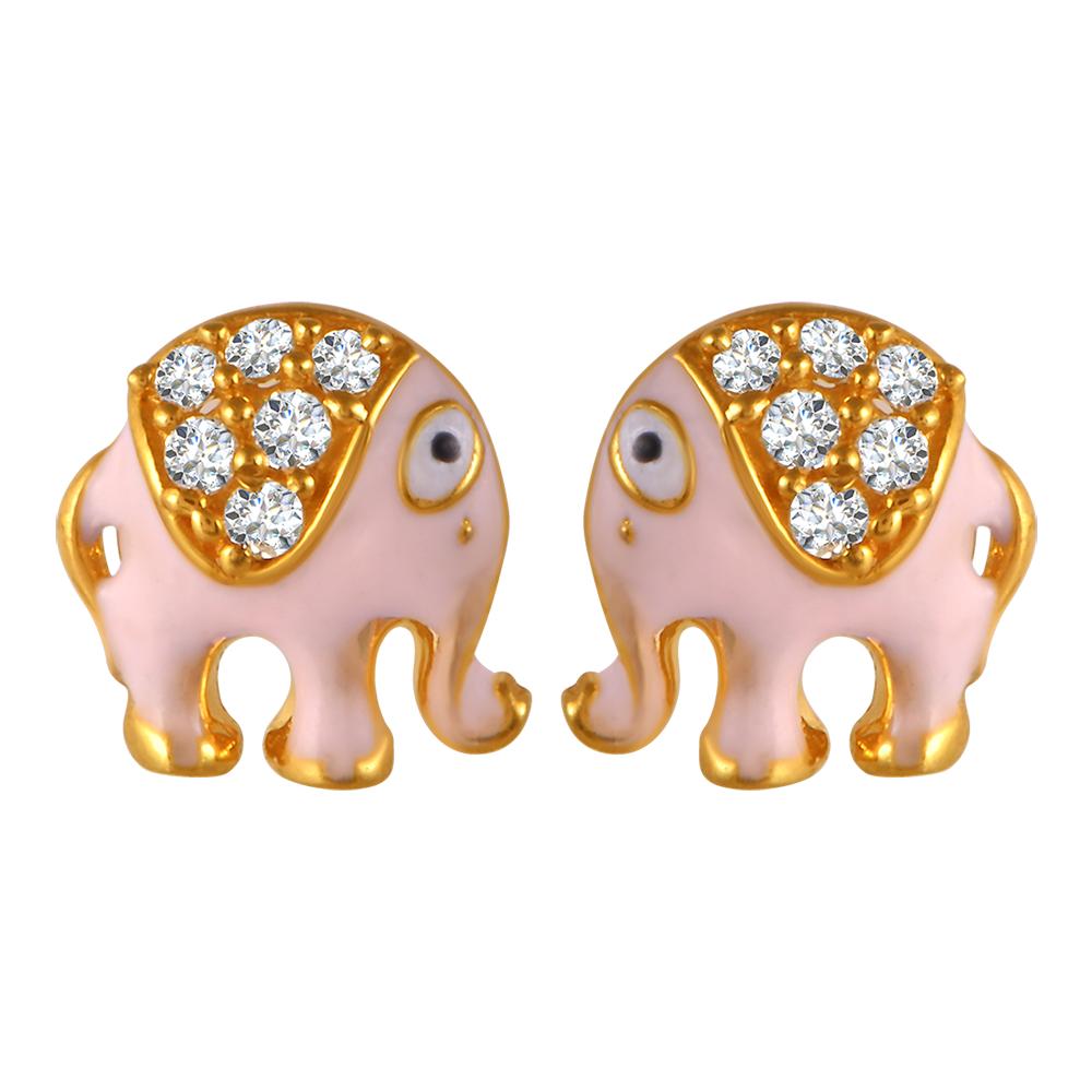 22K gold earrings with pink elephant motifs and stone detailing 