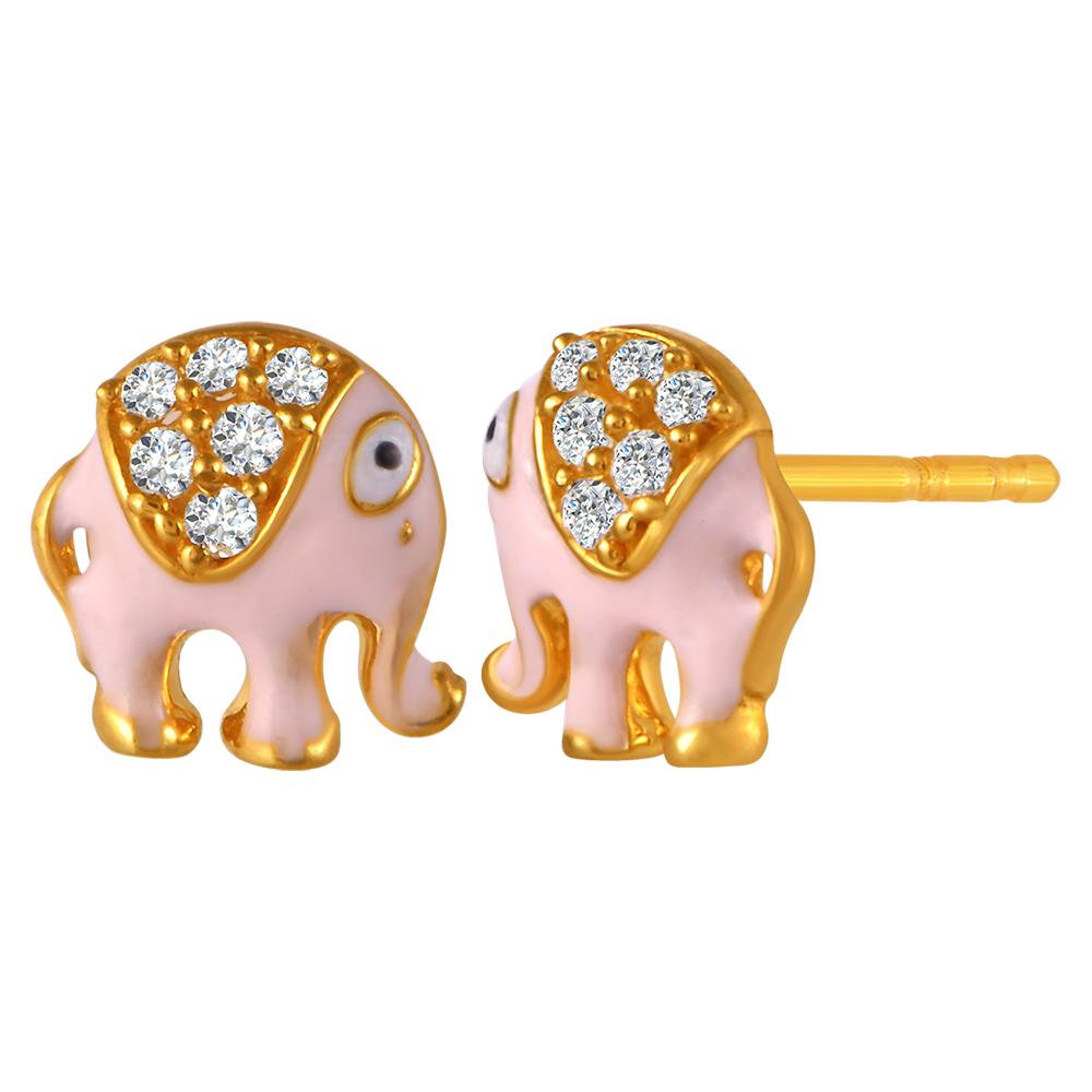 22K gold earrings with pink elephant motifs and stone detailing 