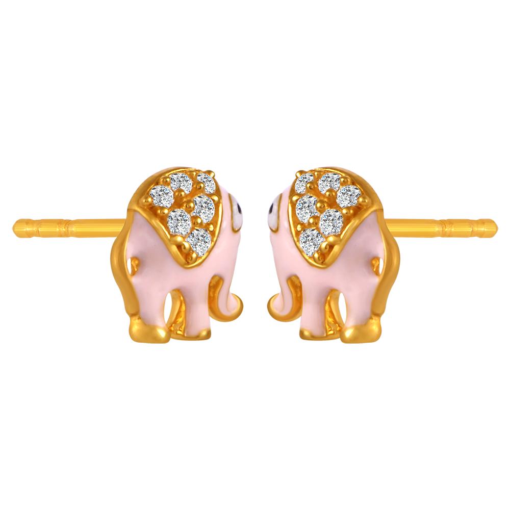 22K gold earrings with pink elephant motifs and stone detailing 