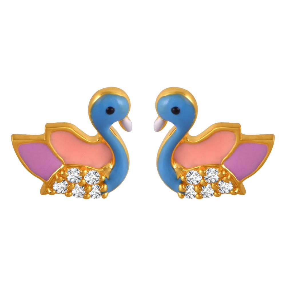 22K gold earrings with colourful duck motifs and stone detailing 