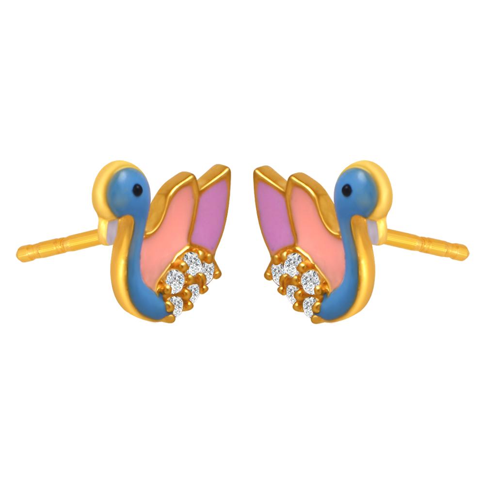 22K gold earrings with colourful duck motifs and stone detailing 