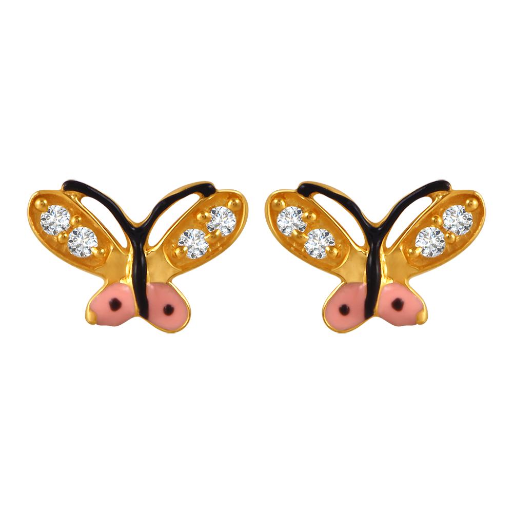 22K gold earrings with stone-embedded butterflies 