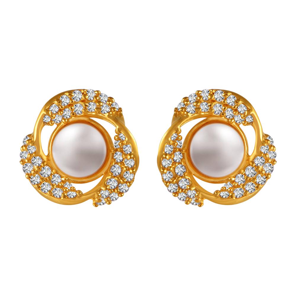 22K gold earrings with stone detailing and pearl center 