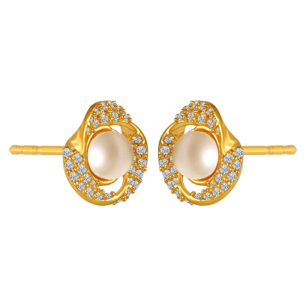 22K gold earrings with stone detailing and pearl center 