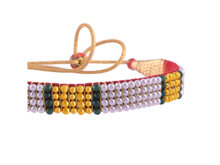 22K Refined Tushi Gold & Pearl Choker with Green Beads