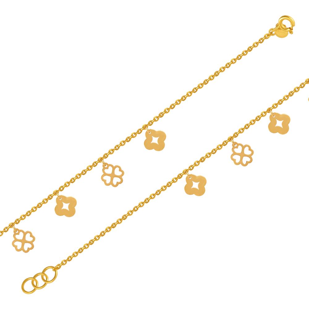 22K gold bracelet with a string of four-leaf clover motifs 