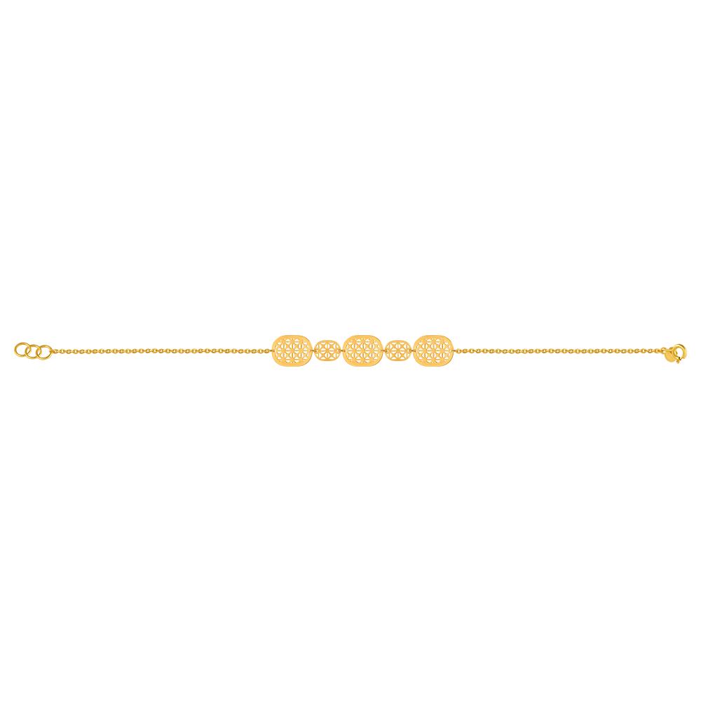 22K gold bracelet with a string of ovals having geometric patterns