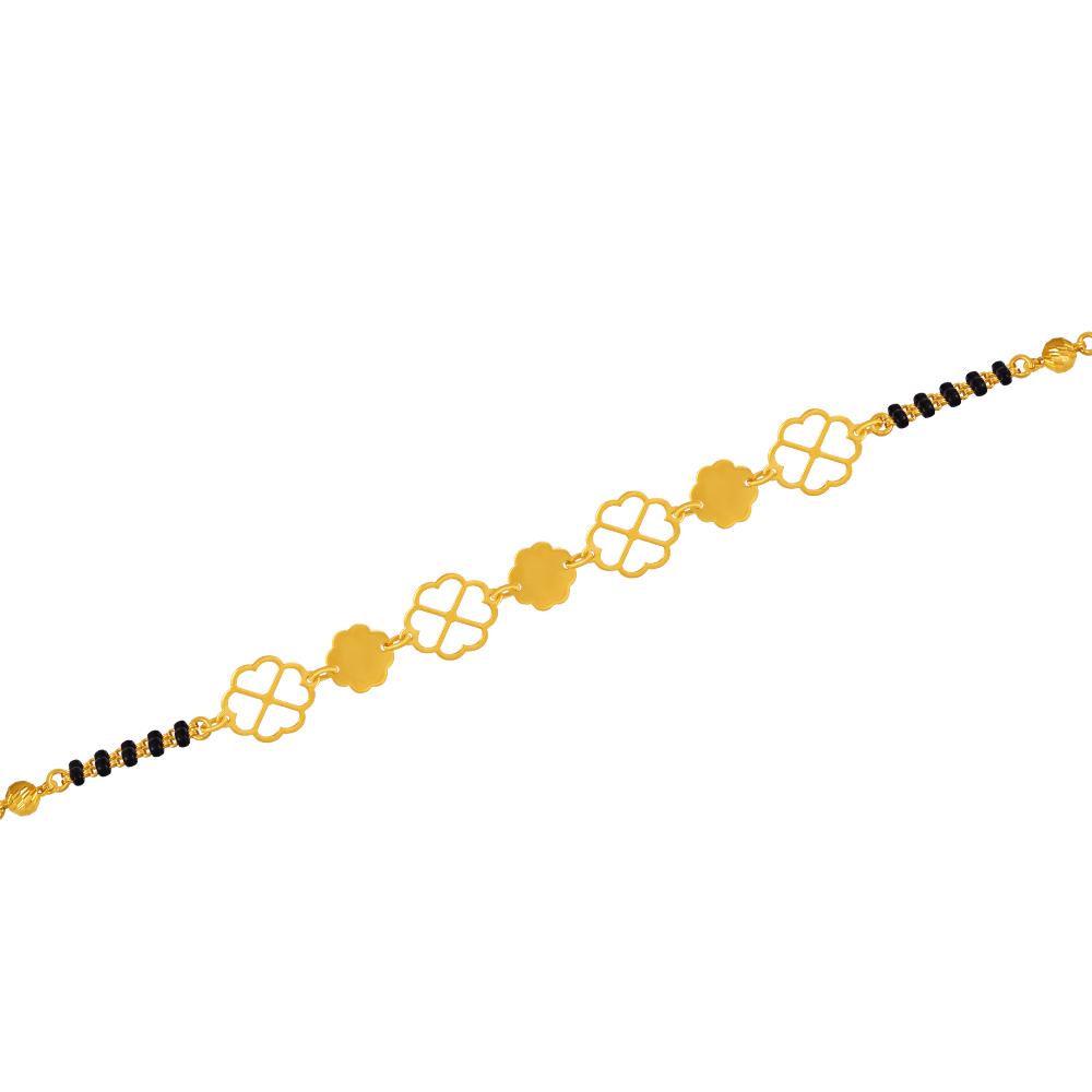 22K gold bracelet with clover motifs and beads 