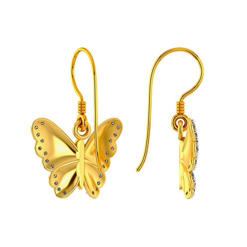 Susan Shaw Gold Butterfly + Pearl Dangle Earrings