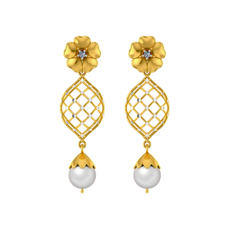 14K Enticing Gold Earrings Design With Gemstone