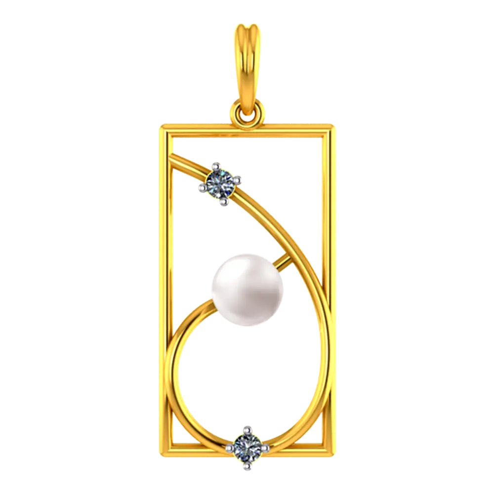 22K Rectangular gold pendant with unique design and a pearl