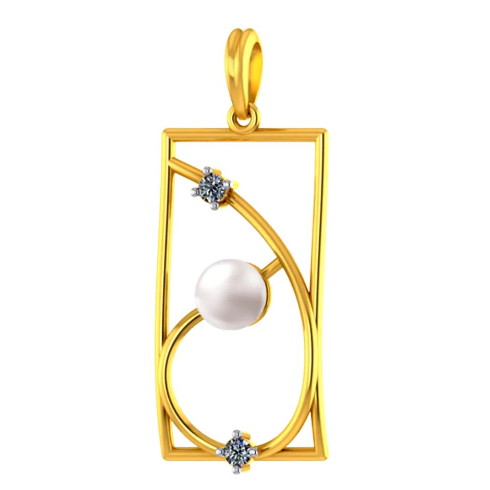 22K Rectangular gold pendant with unique design and a pearl