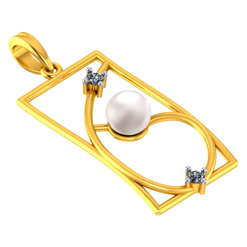 22K Rectangular gold pendant with unique design and a pearl