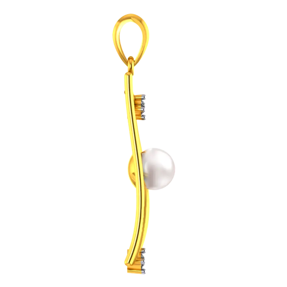 22K Rectangular gold pendant with unique design and a pearl