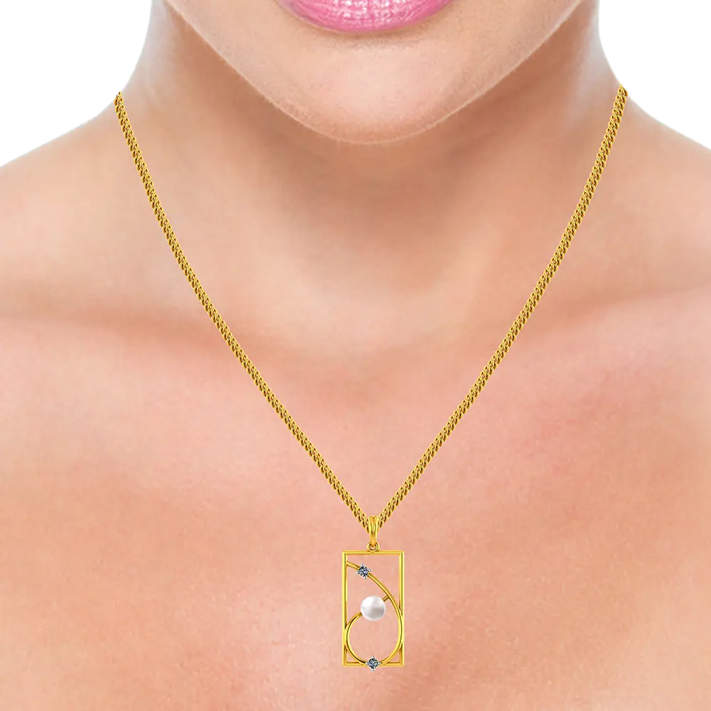 22K Rectangular gold pendant with unique design and a pearl