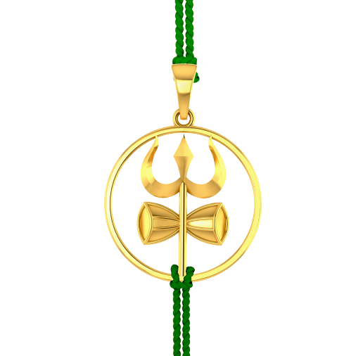 22K Beautiful gold rakhi adorned with trishul and dumru 