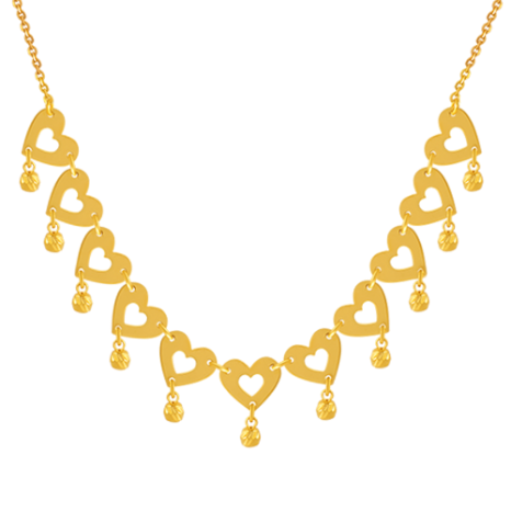 Lovely 22K Gold Necklace With Intricate Heart Details 