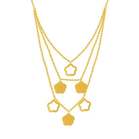 Stunning 22K Gold Layered Necklace In Geometric Floral Shape 