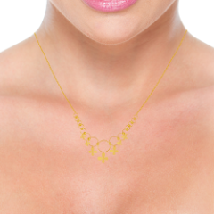Uniquely Designed 22K Gold Necklace Adorned With Hoops And Floral Details 
