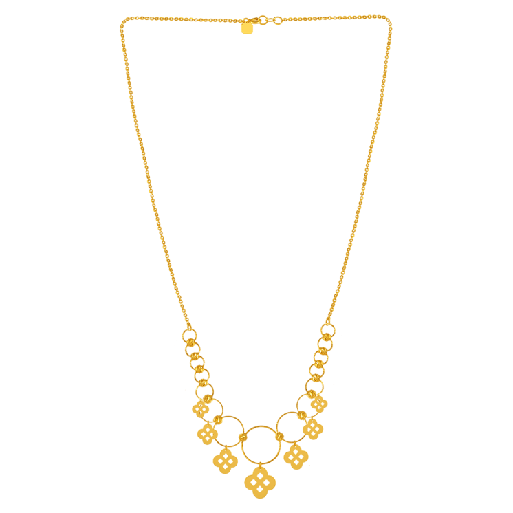 22K gold chain designed with hoops of different sizes and unique floral design 