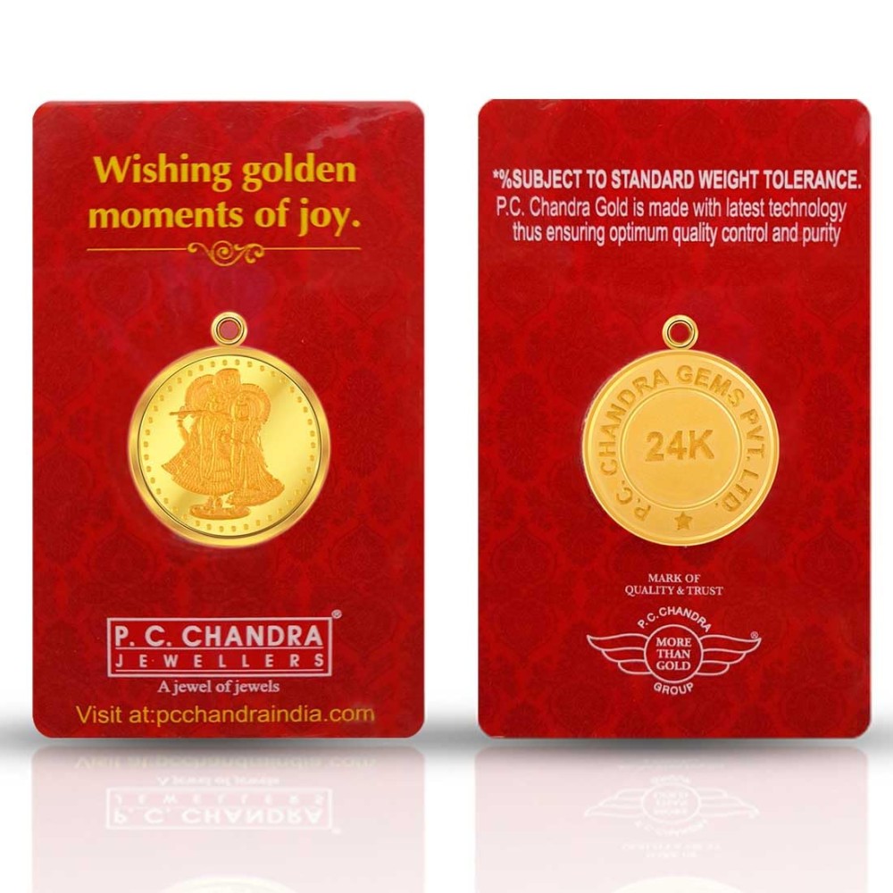 24K, 5 gm Radha Krisna Gold Coin Pendant