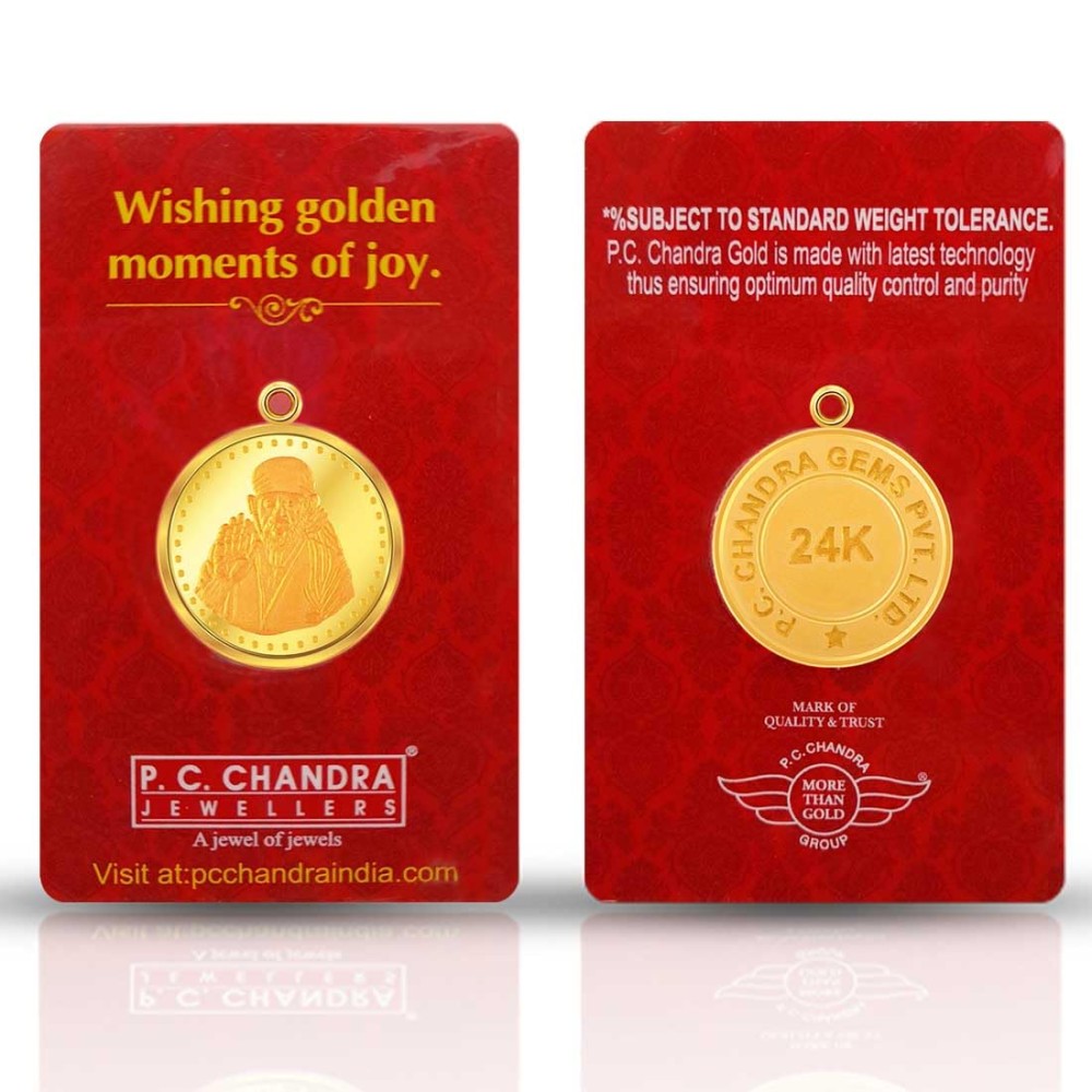 24K, 5 gm Sai Baba Gold Coin Pendant