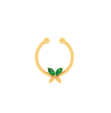 14K Floral Gold Nose Ring with Green Stones