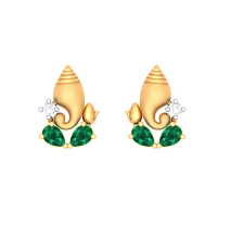 Ganesha Themed 14K Gold Earrings With Teardrop Stones And Stud