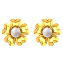 14K gold earring with a floral design and a pearl centre 