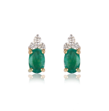 18KT (750) Yellow Gold Diamond and Emerald Clip-On Earring for Women