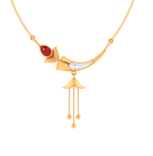 Red Stone Ball Drop 18K Gold Pendant with Dimond