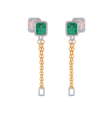 18KT (750) White Gold, Solitaire and Emerald Jhumki Earrings for Women
