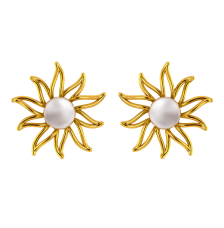 18K Gold earrings in the shape of a sun with pearl design