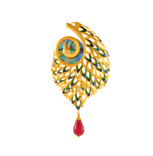 Exquisite 22K Gold Peacock Pendant with Meenakari Work