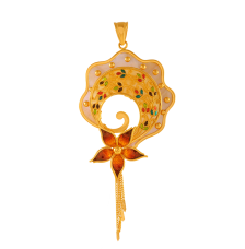 Traditional 22K Gold Pendant with Floral Meenakari Work