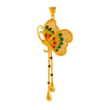 22K dainty butterfly shaped pendant with colourful wings 