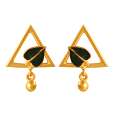 22K gold earrings with a leaf inside a triangular shape and a ball drop 