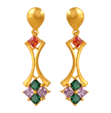 22K gold earrings with a concave shape and gemstones 