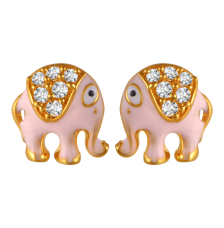 22K gold earrings with pink elephant motifs and stone detailing 
