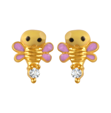 22K gold earrings with animated butterfly design and a stone stud 