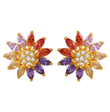 22K gold earrings with rangoli-inspired floral design and vibrant hues 