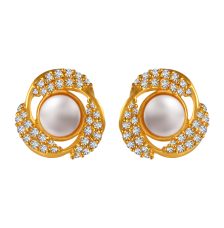 22K gold earrings with stone detailing and pearl center 