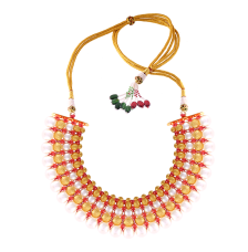 White & Red Bead Studded Charismatic Gold Necklace