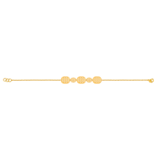 22K gold bracelet with a string of ovals having geometric patterns