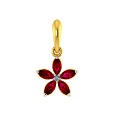 Red Stone Studded Floral Themed Gold Pendant