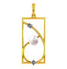 22K Rectangular gold pendant with unique design and a pearl